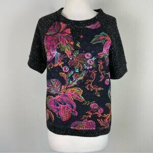 James Coviello Black Tapestry Mixed Media Sweater Top Small